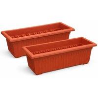 simpa Grecian Style Pillar Plastic Trough Planters 70cm - Set of 2 in Terracotta