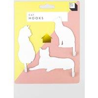 Suck UK Metal Cat Hooks Set of 3 Self-Adhesive Decorative Key & Towel Hangers in Off-White