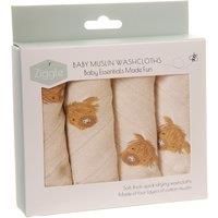 Ziggle Baby Cotton Muslin Washcloths 4 Pack - Neutral Highland Cow in Beige