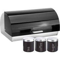 Almineez 4pc Metallic Tea Coffee Sugar Canister Jars Bread Bin Kitchen Set in Black