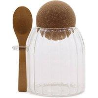 KDMD Sm Cottage Bamboo Glass Jar - Ribbed & Spoon 10cm in Clear