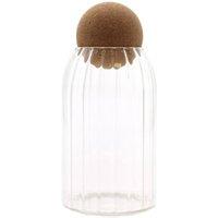 KDMD Cottage Cork-Ball Glass Jar - Ribbed 15cm for Pantry & Decor in Clear