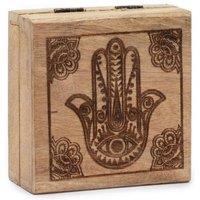 KDMD Small Square Box 10x10x4.2cm - Hamsa Black Engraved in Brown | Size: 10x10x4.2 cm