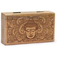 KDMD Med Square Box 17x10x4.2cm - Buddha Face Black Engraved in Brown | Size: 17x10x4.2 cm