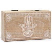 KDMD Med Square Box 17x10x4.2cm with Hamsa Motif - Whitewash Storage in Brown | Size: 17x10x4.2 cm