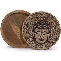 KDMD Elegant Black Buddha Face Round Storage Box - 17.5x7.5cm in Brown | Size: 17.5x7.5 cm