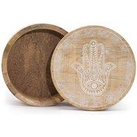KDMD Big Round Box 17.5x7.5cm - Hamsa Whitewash in Brown | Size: 17.5x7.5 cm