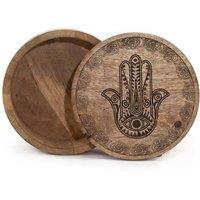 KDMD Big Round Black Engraved Box 17.5x7.5cm with Hamsa Motif in Brown | Size: 17.5x7.5 cm