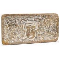 KDMD Buddha Face Whitewash Long Tray 30x15cm - Candle, Jewelry Holder in Brown | Size: 30x15 cm