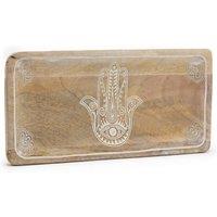 KDMD Long Tray 30x15x2.5cm - Hamsa Design Whitewash in Brown | Size: 30x15x2.5 cm