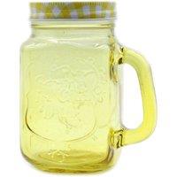 KDMD Funky Mason Jar with Lid - 450ml Iced Cold Drink Glass, Yellow