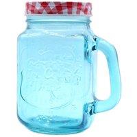 KDMD Funky Blue Mason Jar with Lid - 450ml Retro Cold Drink Glass in Light Blue