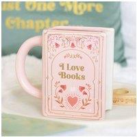 KDMD I Love Books Pink Book-Shaped Mug - 450ml Literary Tea Gift