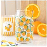 KDMD Orange Print Can Glass - 500ml Iced Drink & Juice Glass