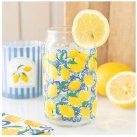 KDMD Lemon Print Can Glass - 500ml Summer Drinkware & Gift in Yellow