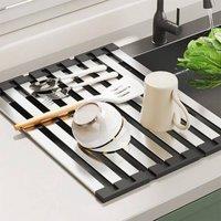 Obasyhig Foldable Rustproof AntiSlip AntiScratch Sink Drying Rack in Silver