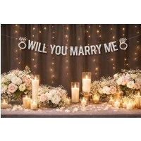 LARANGE Will You Marry Me' Engagement Proposal Glitter Garland Banner in Silver | Size: 5ft