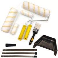 Nordara Paint Roller Set Extension Pole Tray Brush Sleeves Wall Ceiling Kit in Yellow