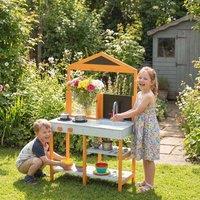 AIYAPLAY Wooden Mud Kitchen for Kids with Removable Sink, Cookware, Shelves in Light Blue
