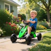 AIYAPLAY Kids Go-kart with Silent EVA Wheels, Metal Frame, Easy Pedal Control in Green