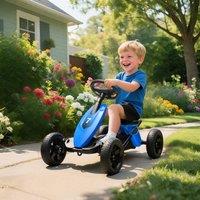 AIYAPLAY Kids Go-kart with Silent EVA Wheels, Metal Frame, Easy Pedal Control in Blue