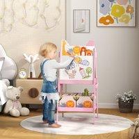 AIYAPLAY Girl's 2 in 1 Kids Easel with Whiteboard, Chalkboard, Storage Boxes, Pink
