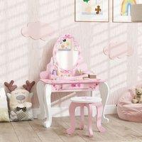 AIYAPLAY Kids Dressing Table Set, Two-Piece Children Vanity Table with Stool in Pink