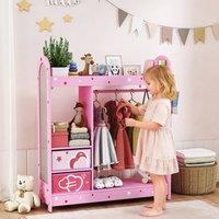 AIYAPLAY Kids Wardrobe, Kids Clothes Rail with Mirror for Bedroom, Pink