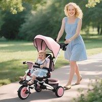 AIYAPLAY 6 in 1 Kids Trike, Toddler Tricycle with Parent Handle in Pink