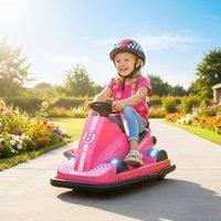 AIYAPLAY Electric Kids Bumper Car with 360 Rotation Spin, LED Lights in Pink