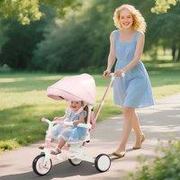 AIYAPLAY 5 in 1 Foldable Kids Trike, Toddler Tricycle for 1-3 Years in Pink