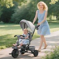 AIYAPLAY 6 in 1 Kids Trike, Toddler Tricycle with Parent Handle in Grey