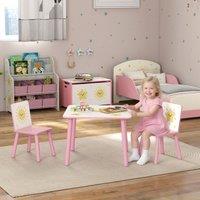 AIYAPLAY 3-Piece Kids Table with 2 Chairs Set for Bedroom, Nursery in Pink