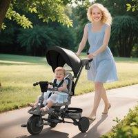 AIYAPLAY 6 in 1 Kids Trike, Toddler Tricycle with Parent Handle in Black