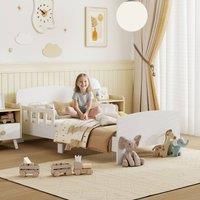 AIYAPLAY Kids Toddler Bed Frame with Safety Side Rails for 3-8 Years, White