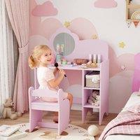AIYAPLAY Kids Dressing Table with Mirror, Stool, Vanity Table, Light Purple