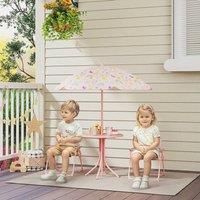 AIYAPLAY Kids Garden Table & Chair Set, Outdoor Patio Set w/ Parasol in Pink