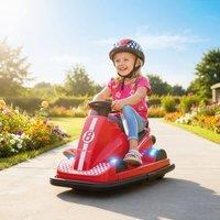 AIYAPLAY Electric Kids Bumper Car with 360 Rotation Spin, LED Lights in Red