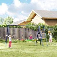 AIYAPLAY 6 in 1 Kids Swing Set with 3 Swings, Climbing Net & Ladder