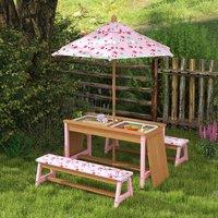 AIYAPLAY Kids Picnic Table, Wooden Children Garden Table & Bench Set, Pink