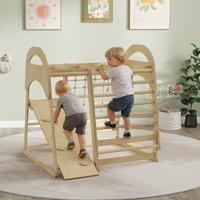 AIYAPLAY 6 in 1 Kids Climbing Frame with Slide, Monkey Bars, Ladder in Natural