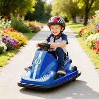 AIYAPLAY Electric Kids Bumper Car with 360 Rotation Spin, LED Lights in Blue