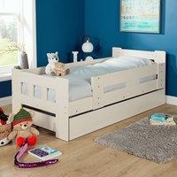 Home Source Kids Single Pull Out Trundle Guest Bed Compact Design Wooden Frame in White