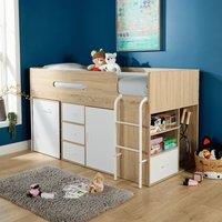 Home Source Kids Single Cabin Loft Bed Integrated Storage Hidden Desk Wooden in White