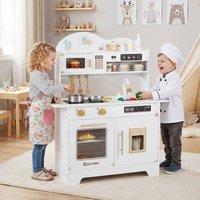CASART Kids Kitchen Playset Wooden Pretend Role Play Toy Kitchen w/ Stove in White