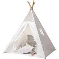 VOGREX Large Canvas Kids Teepee - Star Wood Indian Tent & Child Play House in White