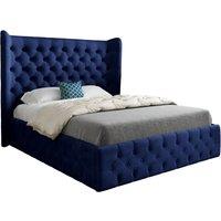 KDMD Dreamer Wide Winged Upholstered Soft Velvet Designer Bed Frame in Blue | Size: King