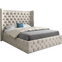 KDMD Dreamer Wide Winged Upholstered Soft Velvet Designer Bed Frame in Cream | Size: Super King