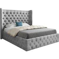 KDMD Dreamer Wide Winged Upholstered Soft Velvet Designer Bed Frame in Grey | Size: King
