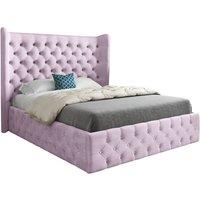 KDMD Dreamer Wide Winged Upholstered Soft Velvet Designer Bed Frame in Pink | Size: Single